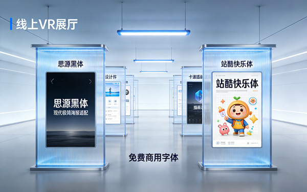 在线上VR展厅设计中，有哪些免费商用字体可用？